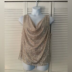 Ava & Viv Sequin Drape Neck Tank Top - Champagne Gold